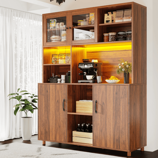 Armário de cozinha de mdf com 4 portas e luz led,castanho
