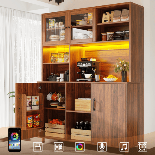 Armário de cozinha de mdf com 4 portas e luz led,castanho