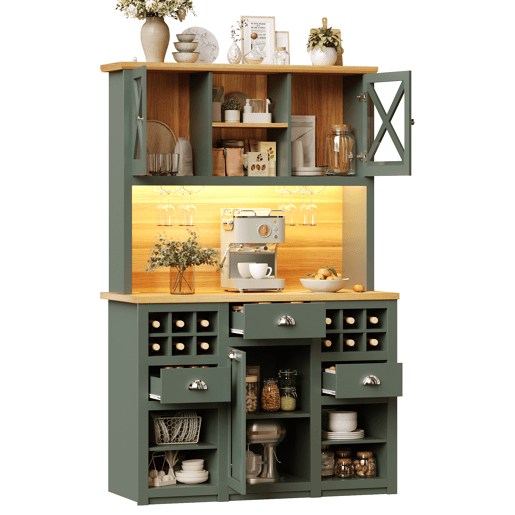 Armário de cozinha de mdf com 3 portas,3 gavetas e luz led,verde Armário de cozinha de mdf com 3 portas,3 gavetas e luz led,verde