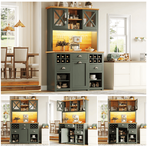 Armário de cozinha de mdf com 3 portas,3 gavetas e luz led,verde Armário de cozinha de mdf com 3 portas,3 gavetas e luz led,verde
