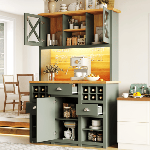 Armário de cozinha de mdf com 3 portas,3 gavetas e luz led,verde Armário de cozinha de mdf com 3 portas,3 gavetas e luz led,verde
