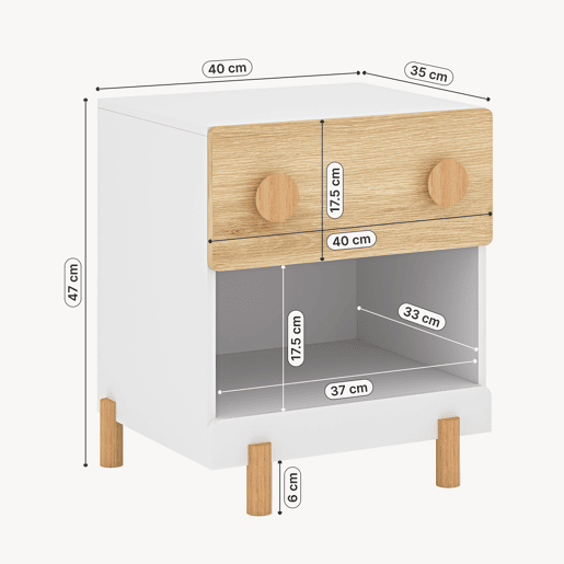 Mesa de cabeceira infantil Vaarentaa 2 gavetas + 1 compartimento 47x40x35 cm BrancoCarvalho en.casa Mesa de cabeceira infantil Vaarentaa 2 gavetas + 1 compartimento 47x40x35 cm BrancoCarvalho en.casa