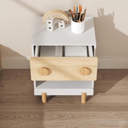 Mesa de cabeceira infantil Vaarentaa 2 gavetas + 1 compartimento 47x40x35 cm BrancoCarvalho en.casa Mesa de cabeceira infantil Vaarentaa 2 gavetas + 1 compartimento 47x40x35 cm BrancoCarvalho en.casa