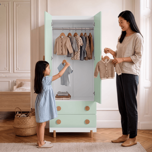 Roupeiro infantil Vaarentaa 2 gavetas 156x60x41 cm BrancoVerde menta en.casa