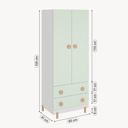 Roupeiro infantil Vaarentaa 2 gavetas 156x60x41 cm BrancoVerde menta en.casa