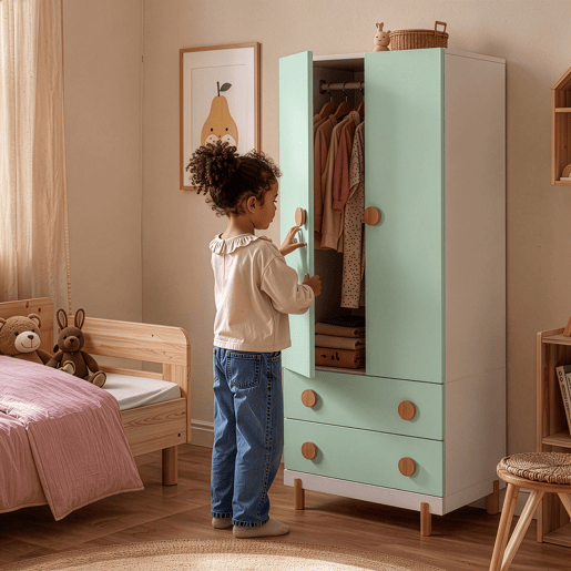 Roupeiro infantil Vaarentaa 2 gavetas 156x60x41 cm BrancoVerde menta en.casa