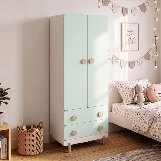 Roupeiro infantil Vaarentaa 2 gavetas 156x60x41 cm BrancoVerde menta en.casa