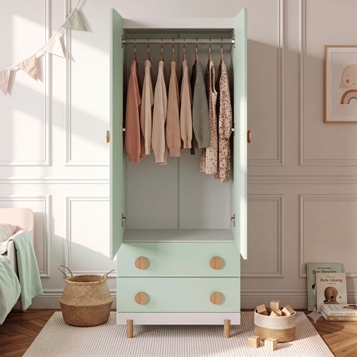 Roupeiro infantil Vaarentaa 2 gavetas 156x60x41 cm BrancoVerde menta en.casa