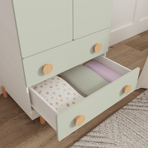 Roupeiro infantil Vaarentaa 2 gavetas 156x60x41 cm BrancoVerde menta en.casa