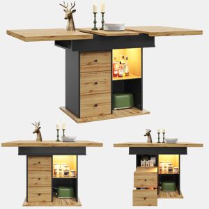Mesa de jantar extensível retangular 110-140máx cm de mdf com luz led,preto+madeira