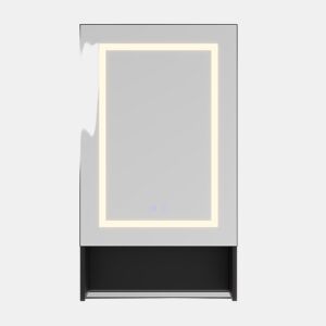 Armário de banheiro com espelho preto u2013 50x88x16 cm. Iluminação LED, prateleiras de vidro ajustáveis u200Bu200Be compartimentos de armazenamento abertos