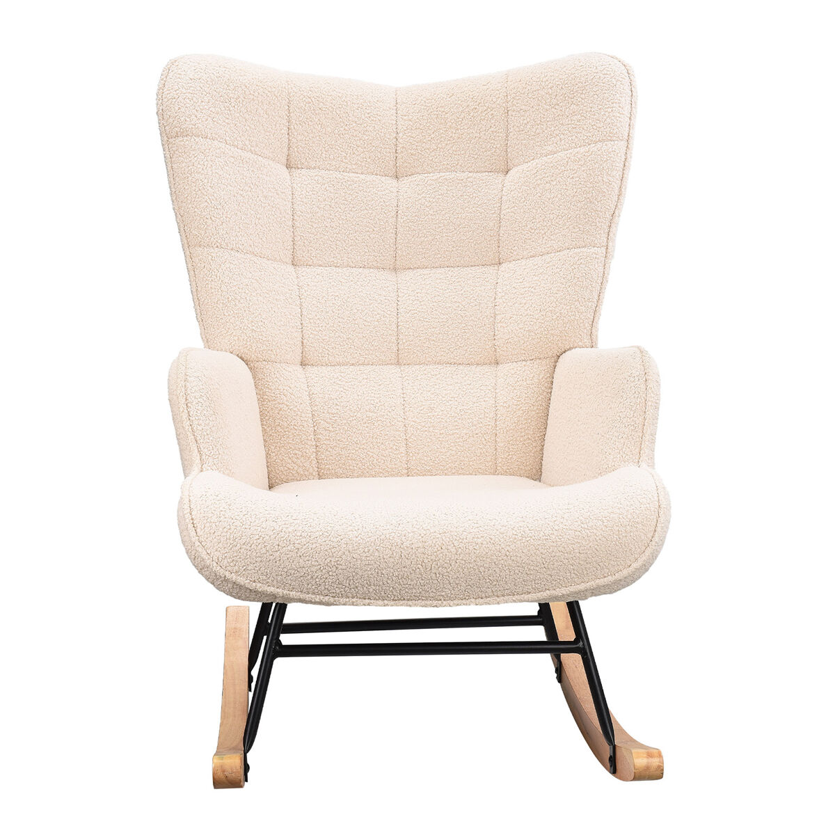 Mecedora para habitación infantil; mecedora tapizada con respaldo alto para sala de estar, dormitorio u oficina (color beige)