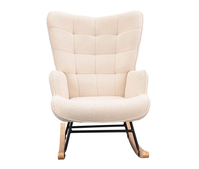 Mecedora para habitación infantil; mecedora tapizada con respaldo alto para sala de estar, dormitorio u oficina (color beige)