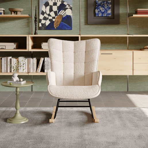 Cadeira de baloiço para quarto de criança, cadeira de baloiço estofada com encosto alto para sala de estar, quarto ou escritório, bege Cadeira de baloiço para quarto de criança, cadeira de baloiço estofada com encosto alto para sala de estar, quarto ou escritório, bege