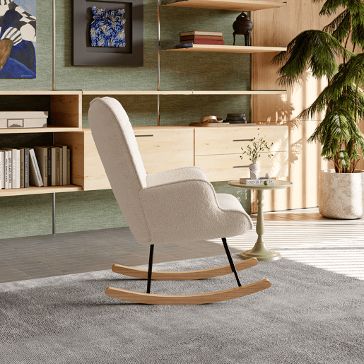 Cadeira de baloiço para quarto de criança, cadeira de baloiço estofada com encosto alto para sala de estar, quarto ou escritório, bege Cadeira de baloiço para quarto de criança, cadeira de baloiço estofada com encosto alto para sala de estar, quarto ou escritório, bege