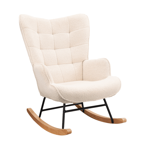 Cadeira de baloiço para quarto de criança, cadeira de baloiço estofada com encosto alto para sala de estar, quarto ou escritório, bege Cadeira de baloiço para quarto de criança, cadeira de baloiço estofada com encosto alto para sala de estar, quarto ou escritório, bege