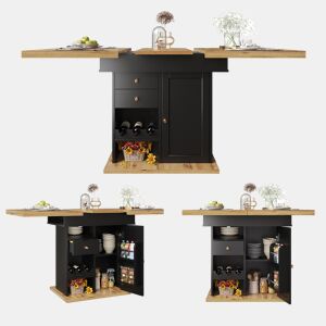 Mesa de jantar extensível retangular 110-140máx cm de mdf,preto+madeira