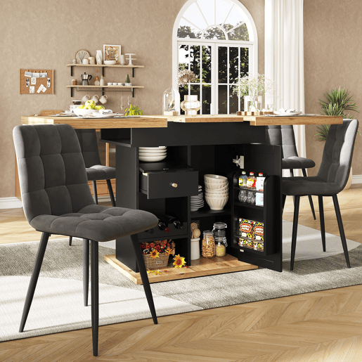 Mesa de jantar extensível retangular 110-140máx cm de mdf,preto+madeira Mesa de jantar extensível retangular 110-140máx cm de mdf,preto+madeira