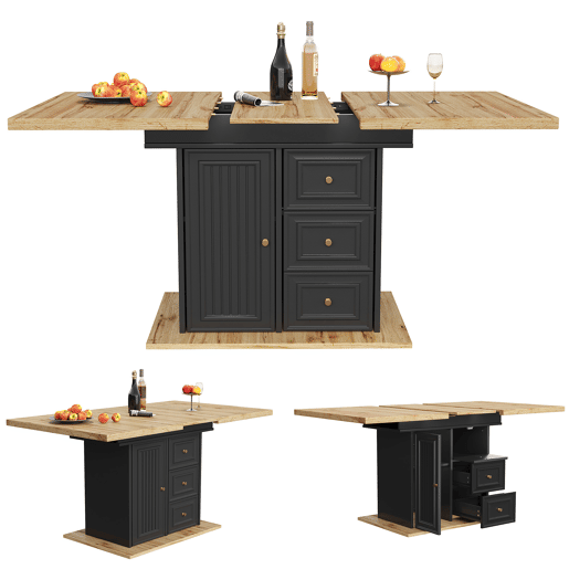 Mesa de jantar extensível retangular 110-140máx cm de mdf,preto+madeira Mesa de jantar extensível retangular 110-140máx cm de mdf,preto+madeira