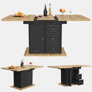 Mesa de jantar extensível retangular 110-140máx cm de mdf,preto+madeira