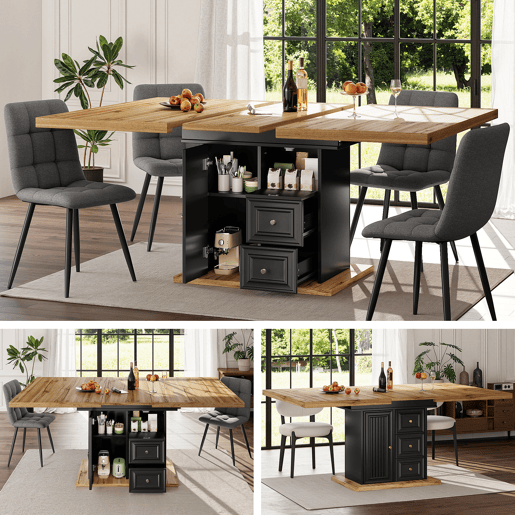 Mesa de jantar extensível retangular 110-140máx cm de mdf,preto+madeira Mesa de jantar extensível retangular 110-140máx cm de mdf,preto+madeira