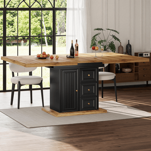 Mesa de jantar extensível retangular 110-140máx cm de mdf,preto+madeira Mesa de jantar extensível retangular 110-140máx cm de mdf,preto+madeira