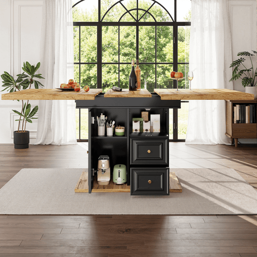 Mesa de jantar extensível retangular 110-140máx cm de mdf,preto+madeira Mesa de jantar extensível retangular 110-140máx cm de mdf,preto+madeira