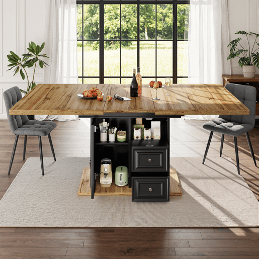 Mesa de jantar extensível retangular 110-140máx cm de mdf,preto+madeira Mesa de jantar extensível retangular 110-140máx cm de mdf,preto+madeira
