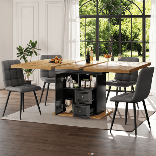 Mesa de jantar extensível retangular 110-140máx cm de mdf,preto+madeira Mesa de jantar extensível retangular 110-140máx cm de mdf,preto+madeira