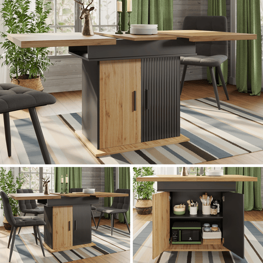 Mesa de jantar extensível retangular 110-140máx cm de mdf,preto+madeira Mesa de jantar extensível retangular 110-140máx cm de mdf,preto+madeira