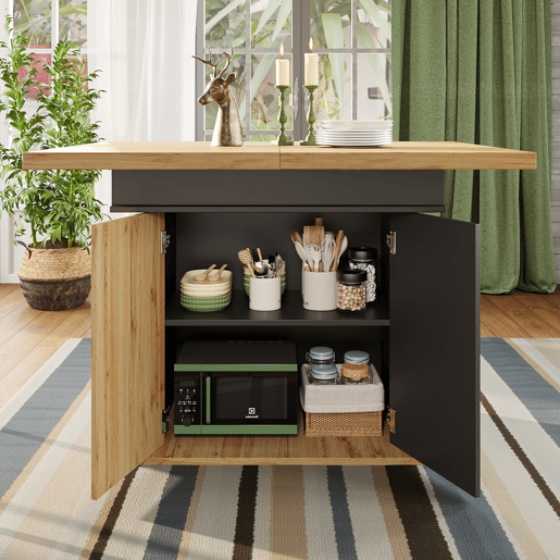 Mesa de jantar extensível retangular 110-140máx cm de mdf,preto+madeira Mesa de jantar extensível retangular 110-140máx cm de mdf,preto+madeira