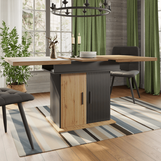 Mesa de jantar extensível retangular 110-140máx cm de mdf,preto+madeira Mesa de jantar extensível retangular 110-140máx cm de mdf,preto+madeira