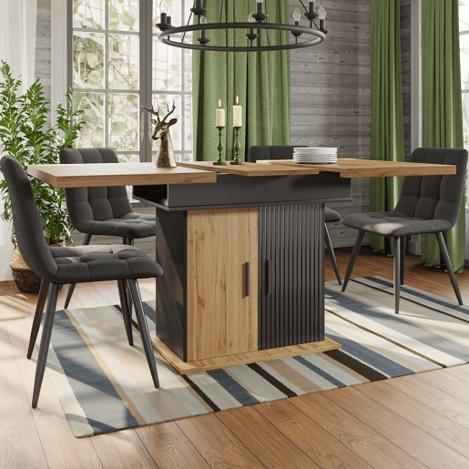 Mesa de jantar extensível retangular 110-140máx cm de mdf,preto+madeira Mesa de jantar extensível retangular 110-140máx cm de mdf,preto+madeira