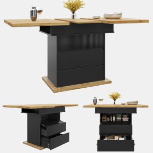 Mesa de jantar extensível retangular 110-140máx cm de mdf,preto+madeira