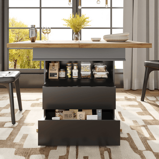 Mesa de jantar extensível retangular 110-140máx cm de mdf,preto+madeira Mesa de jantar extensível retangular 110-140máx cm de mdf,preto+madeira