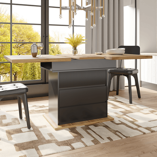 Mesa de jantar extensível retangular 110-140máx cm de mdf,preto+madeira Mesa de jantar extensível retangular 110-140máx cm de mdf,preto+madeira