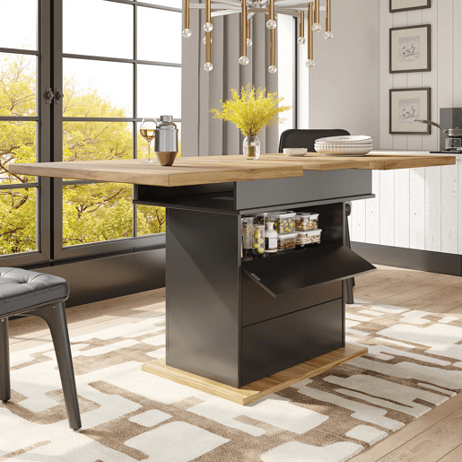 Mesa de jantar extensível retangular 110-140máx cm de mdf,preto+madeira Mesa de jantar extensível retangular 110-140máx cm de mdf,preto+madeira