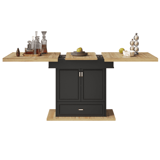 Mesa de jantar extensível retangular 110-140máx cm de mdf,preto+madeira Mesa de jantar extensível retangular 110-140máx cm de mdf,preto+madeira