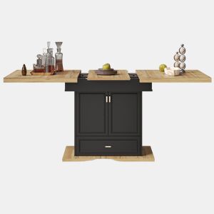 Mesa de jantar extensível retangular 110-140máx cm de mdf,preto+madeira
