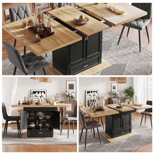 Mesa de jantar extensível retangular 110-140máx cm de mdf,preto+madeira Mesa de jantar extensível retangular 110-140máx cm de mdf,preto+madeira