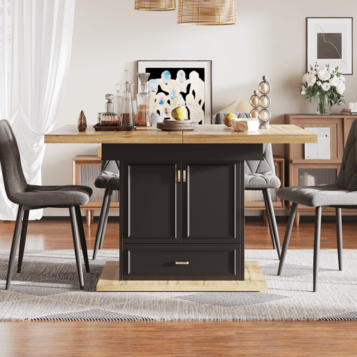 Mesa de jantar extensível retangular 110-140máx cm de mdf,preto+madeira Mesa de jantar extensível retangular 110-140máx cm de mdf,preto+madeira