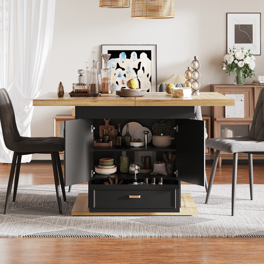 Mesa de jantar extensível retangular 110-140máx cm de mdf,preto+madeira Mesa de jantar extensível retangular 110-140máx cm de mdf,preto+madeira