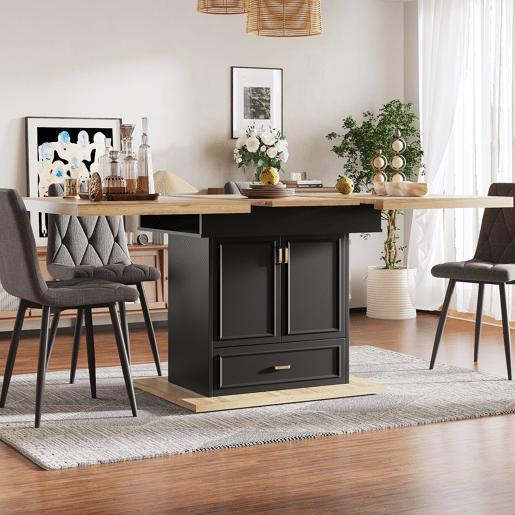 Mesa de jantar extensível retangular 110-140máx cm de mdf,preto+madeira Mesa de jantar extensível retangular 110-140máx cm de mdf,preto+madeira