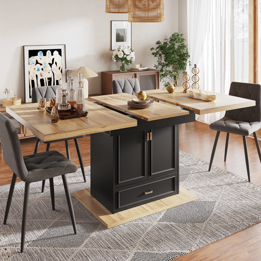 Mesa de jantar extensível retangular 110-140máx cm de mdf,preto+madeira Mesa de jantar extensível retangular 110-140máx cm de mdf,preto+madeira