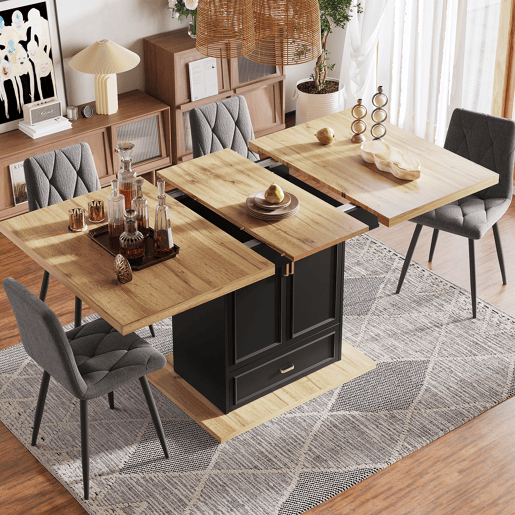 Mesa de jantar extensível retangular 110-140máx cm de mdf,preto+madeira Mesa de jantar extensível retangular 110-140máx cm de mdf,preto+madeira