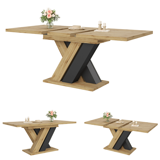 Mesa de jantar extensível retangular 119-159máx cm de mdf,madeira+preto Mesa de jantar extensível retangular 119-159máx cm de mdf,madeira+preto