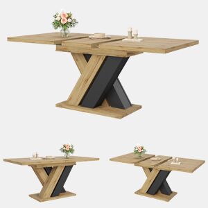 Mesa de jantar extensível retangular 119-159máx cm de mdf,madeira+preto