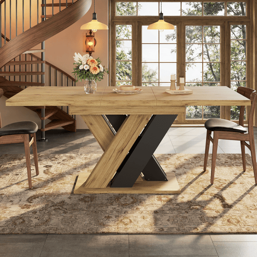 Mesa de jantar extensível retangular 119-159máx cm de mdf,madeira+preto Mesa de jantar extensível retangular 119-159máx cm de mdf,madeira+preto