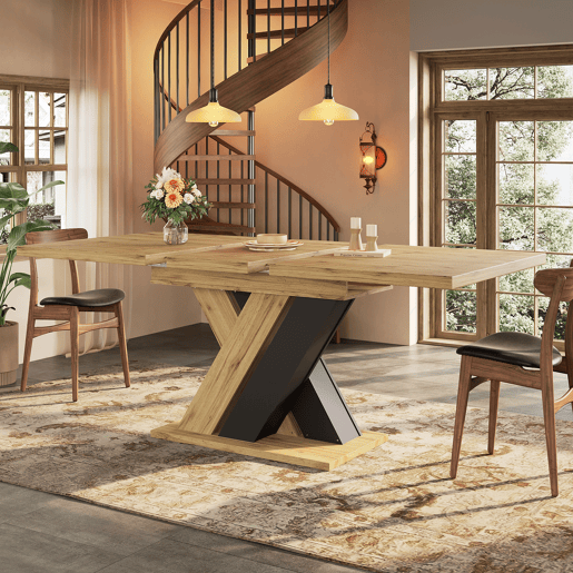 Mesa de jantar extensível retangular 119-159máx cm de mdf,madeira+preto Mesa de jantar extensível retangular 119-159máx cm de mdf,madeira+preto