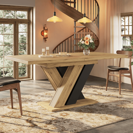 Mesa de jantar extensível retangular 119-159máx cm de mdf,madeira+preto Mesa de jantar extensível retangular 119-159máx cm de mdf,madeira+preto